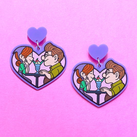 Carl & Ellie Lavender Heart Drop Earrings