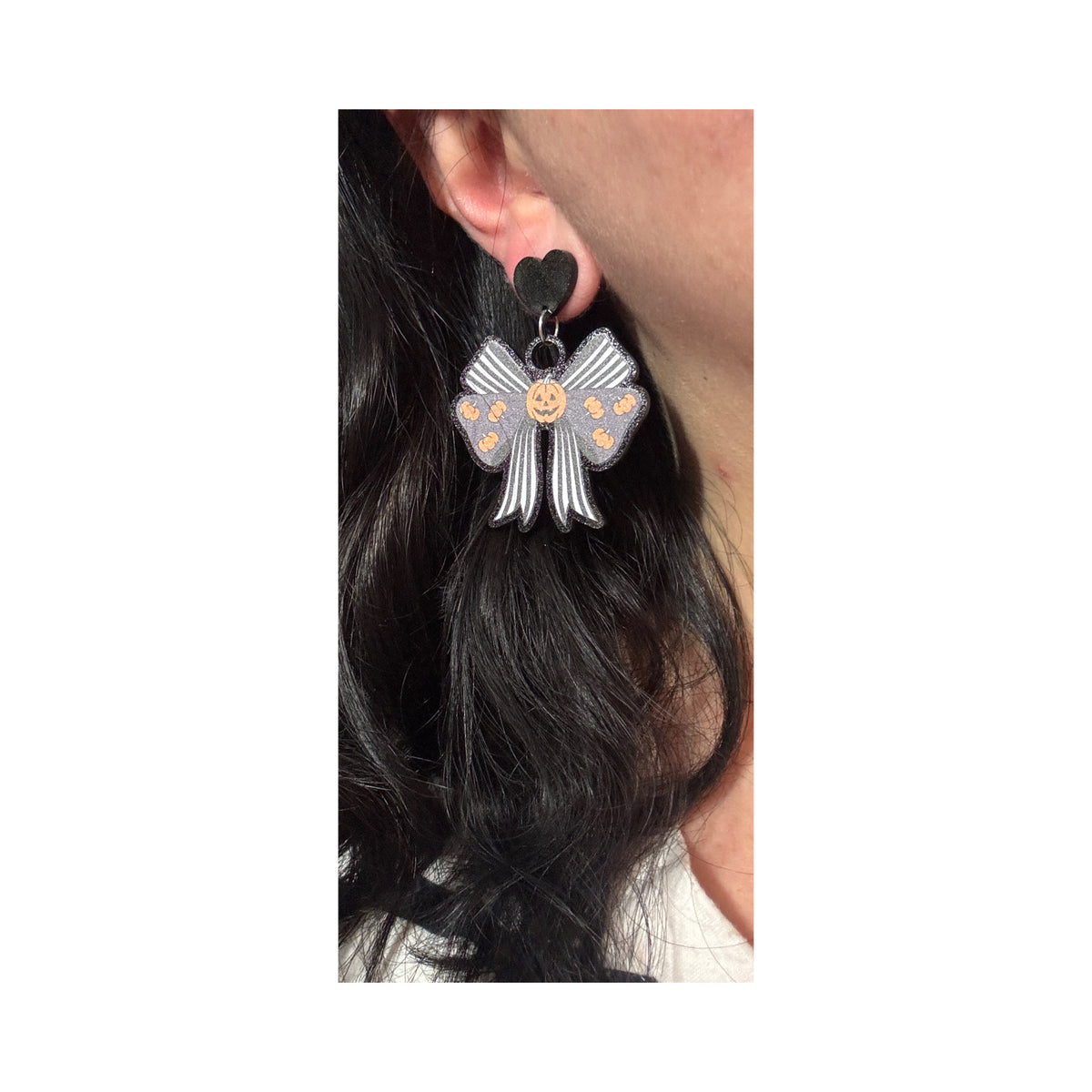 Pumpkin Stripe Bow Drop Earrings