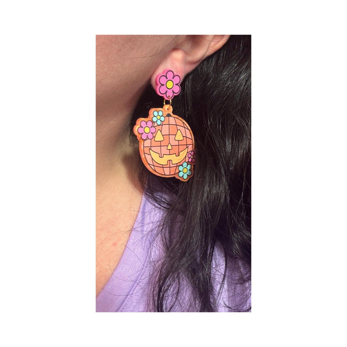 Groovy Disco Ball Pumpkin Drop Earrings
