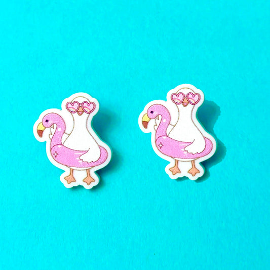 Silly Goose Flamingo Floatie Post Earrings
