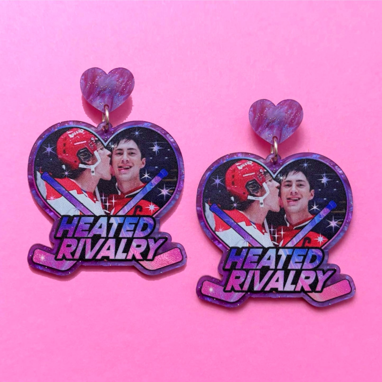 Heated Rivalry Purple Heart Drop Earrings