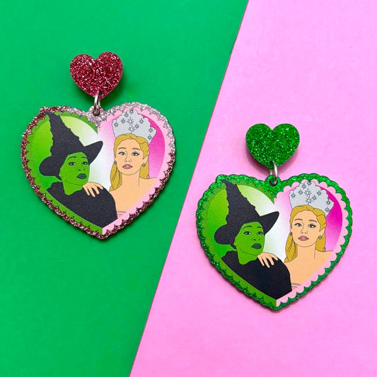 Elphie & Glinda Heart Sparkle Drop Earrings
