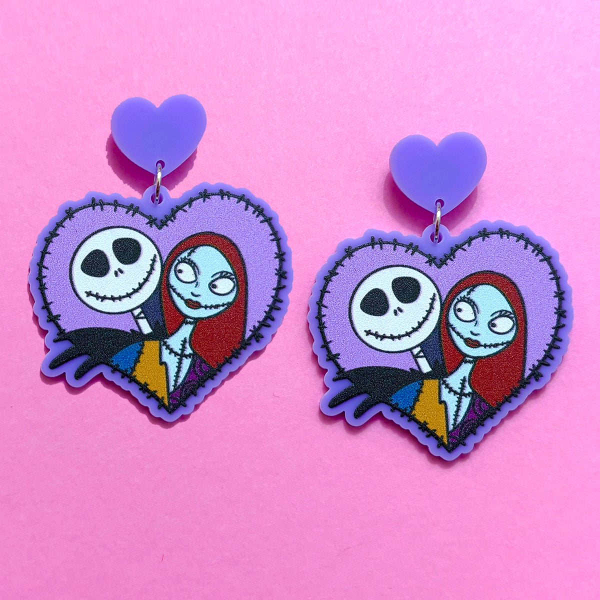 Pastel Jack & Sally Heart Drop Earrings