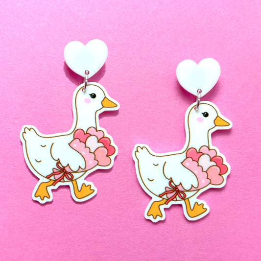 Silly Goose Heart Bouquet Drop Earrings