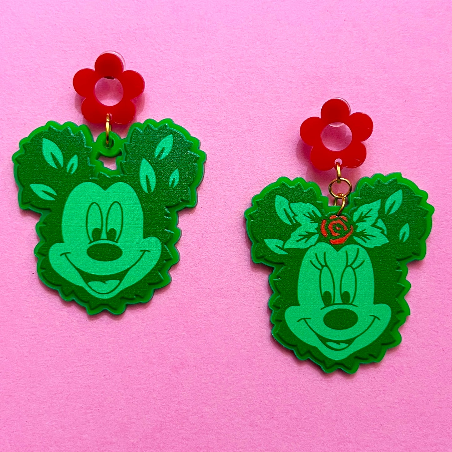 Flower & Garden Mouse Topiary Drop Earrings