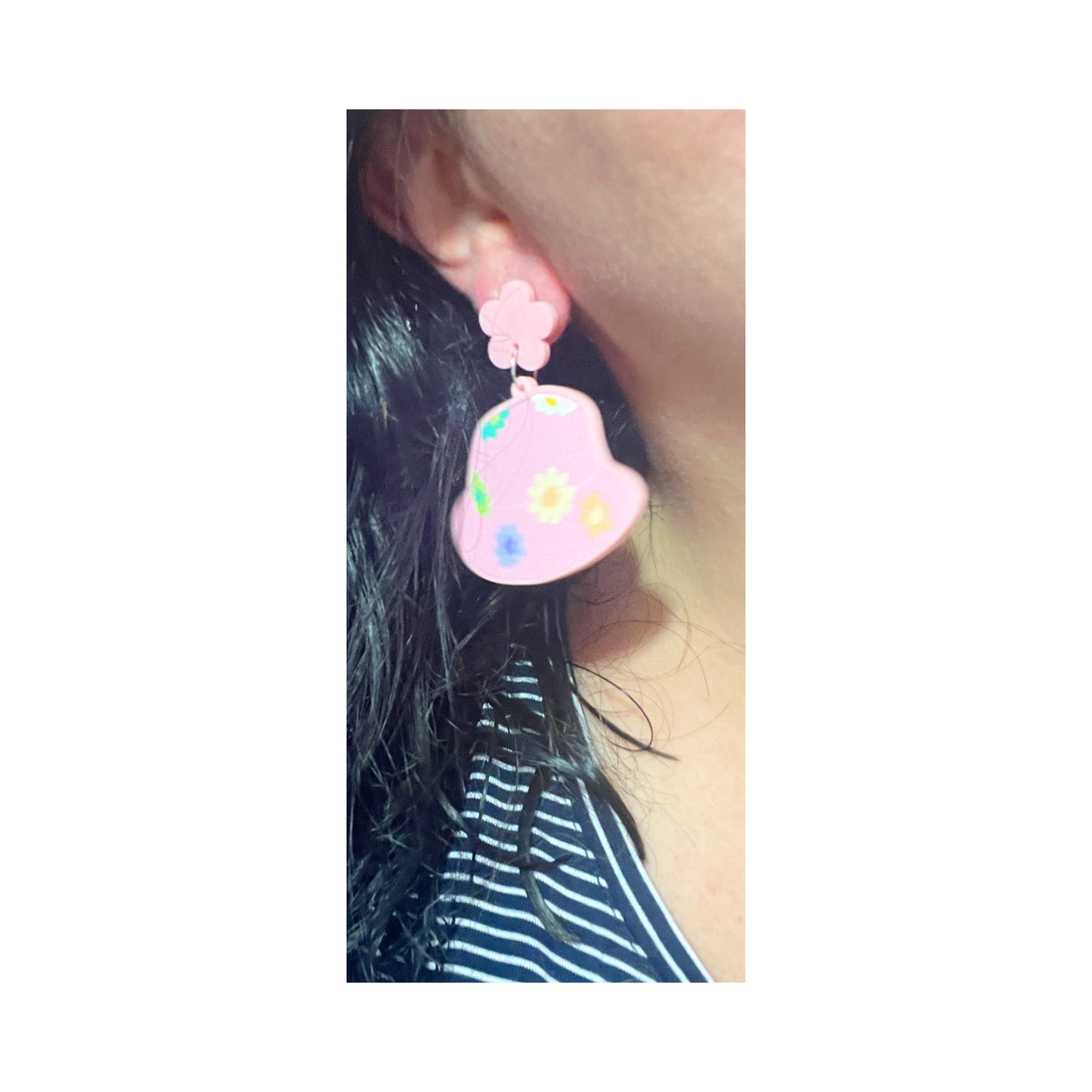 Floral Bucket Hat Drop Earrings