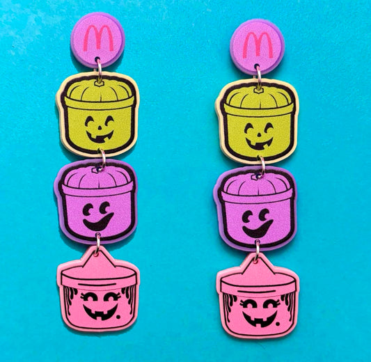 Pastel Retro Halloween Buckets Drop Earrings