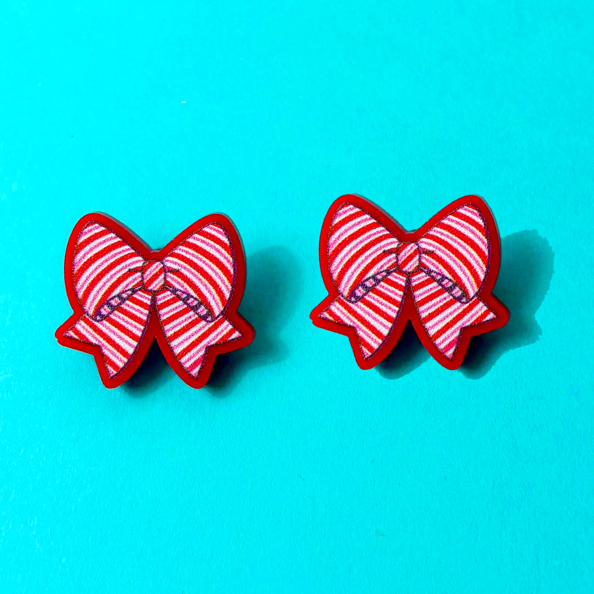 Festive Striped Bow Post Earrings