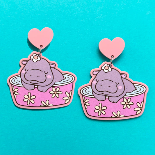 Summer Daisy Baby Hippo Drop Earrings