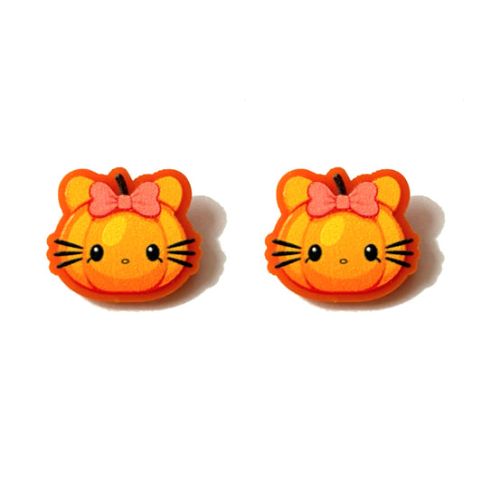 Pumpkin Kitty Post Earrings