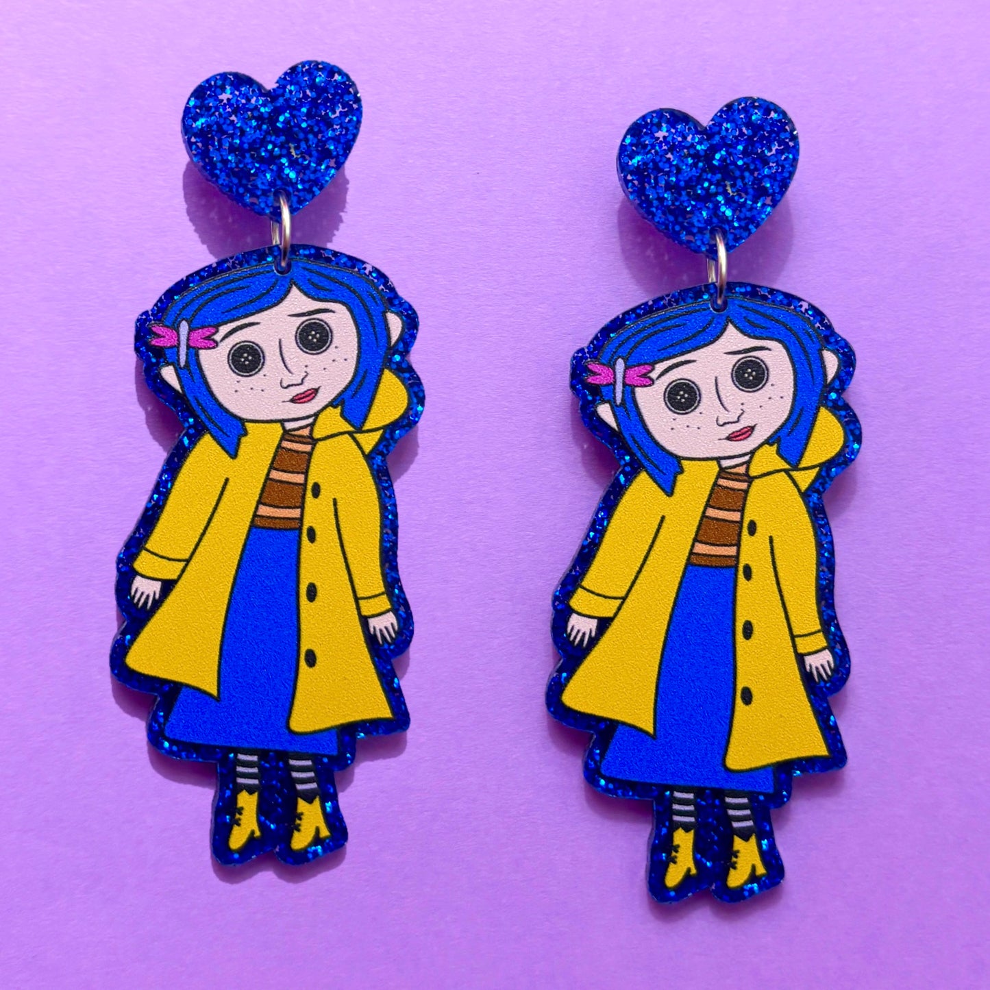 Button Eyes Girl Drop Earrings