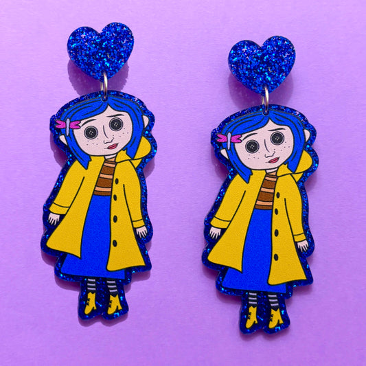 Button Eyes Girl Drop Earrings