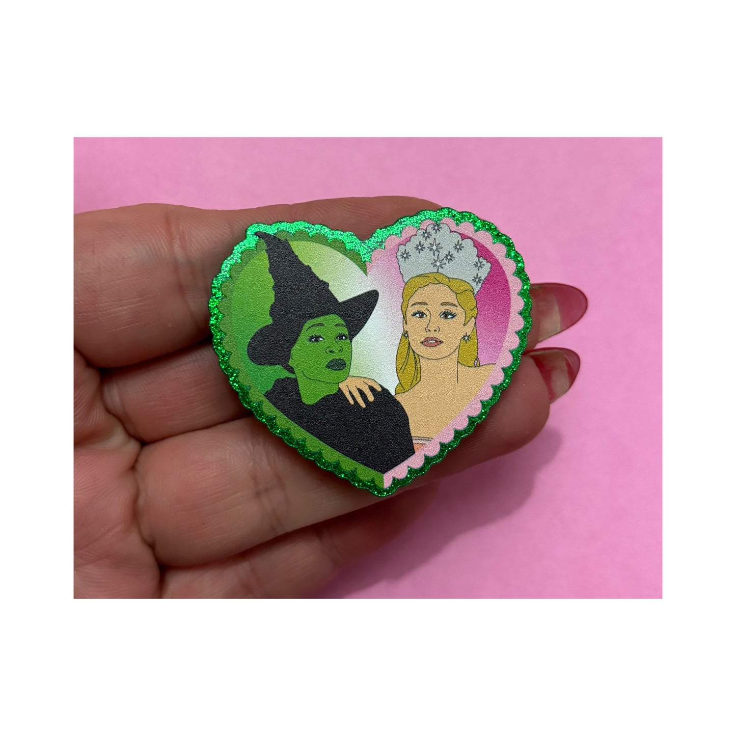 Elphie & Glinda Pin - Green Glitter
