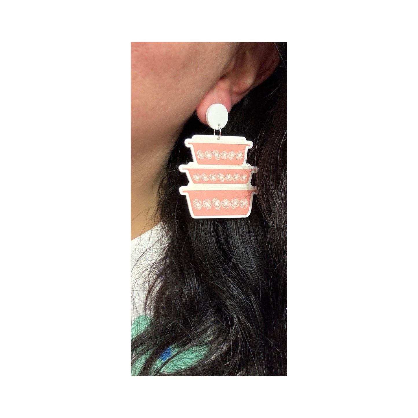 Light Pink Vintage Pyrex Inspired Acrylic Drop Earrings