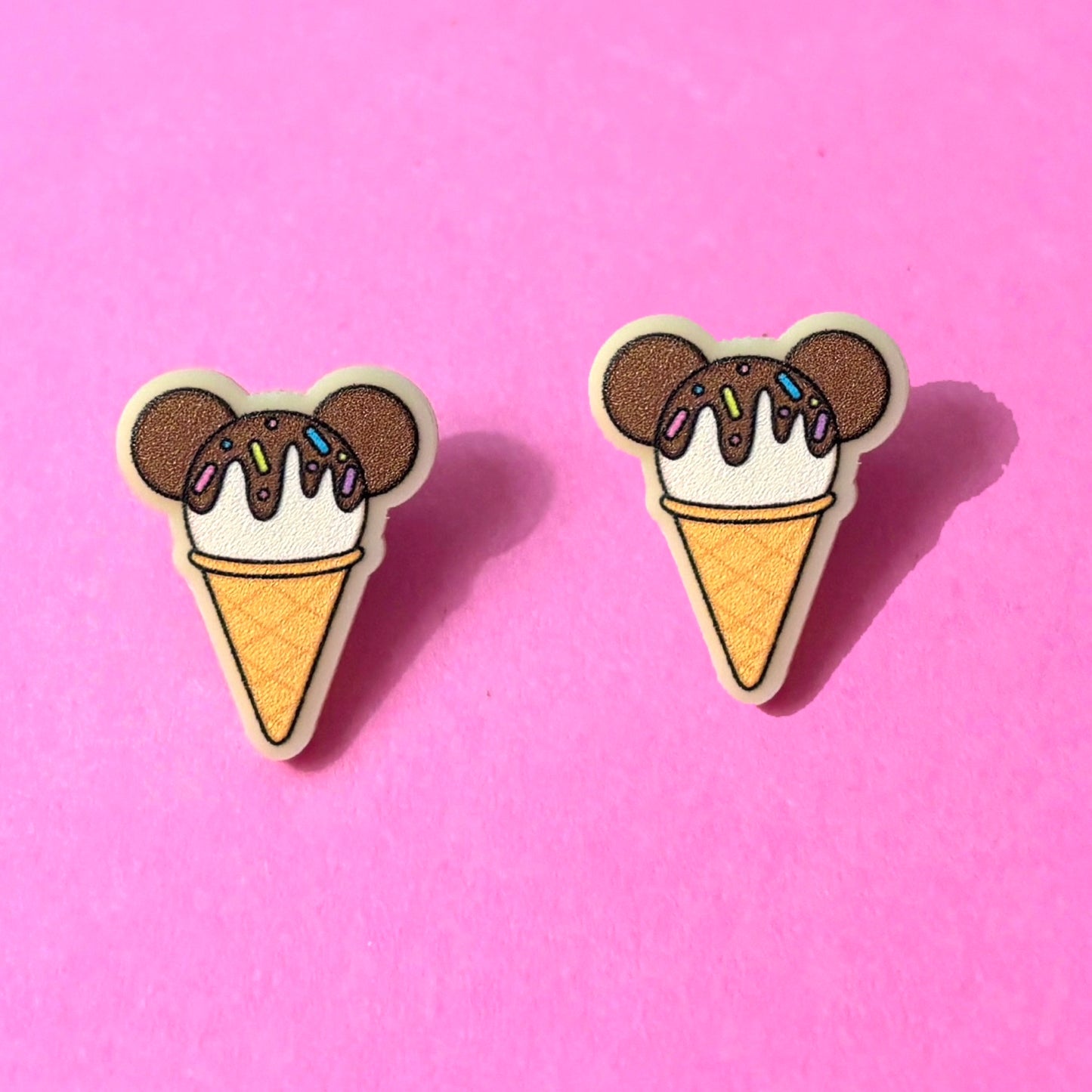 Mouse Vanilla Ice Cream Cone Post Earrings