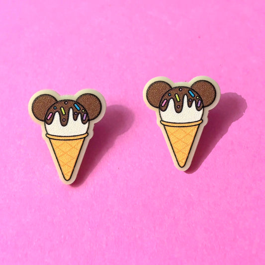 Mouse Vanilla Ice Cream Cone Post Earrings