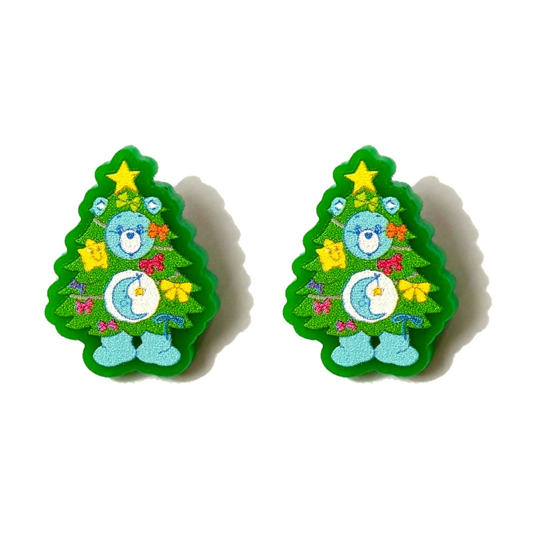 Christmas Tree Rainbow Bear Post Earrings