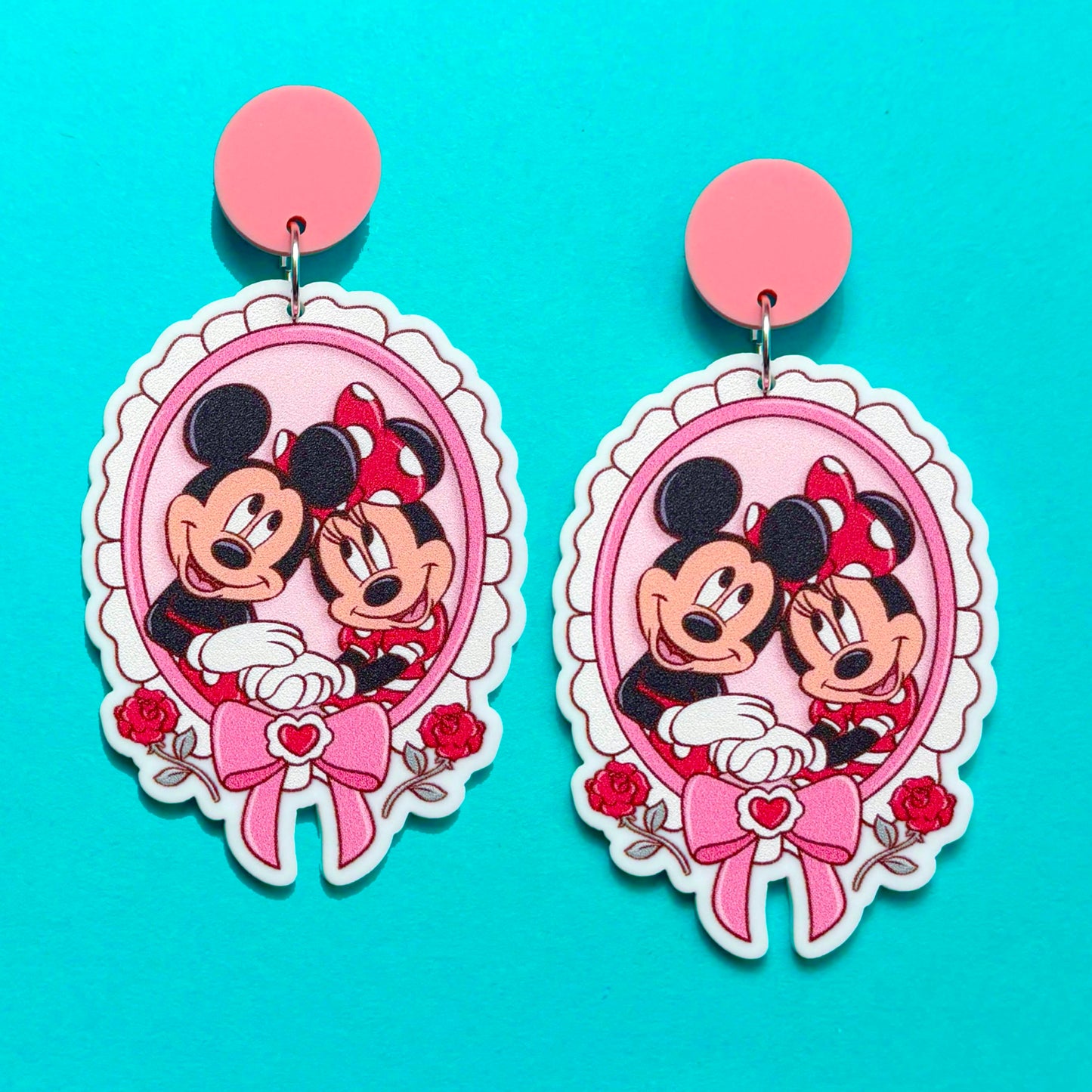 Mouse Couple Sweetheart Cameo Drop Earrings