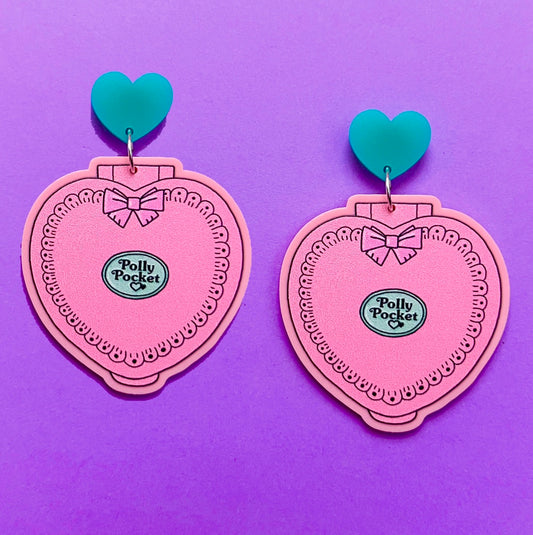Pink Heart Polly Pocket Drop Earrings