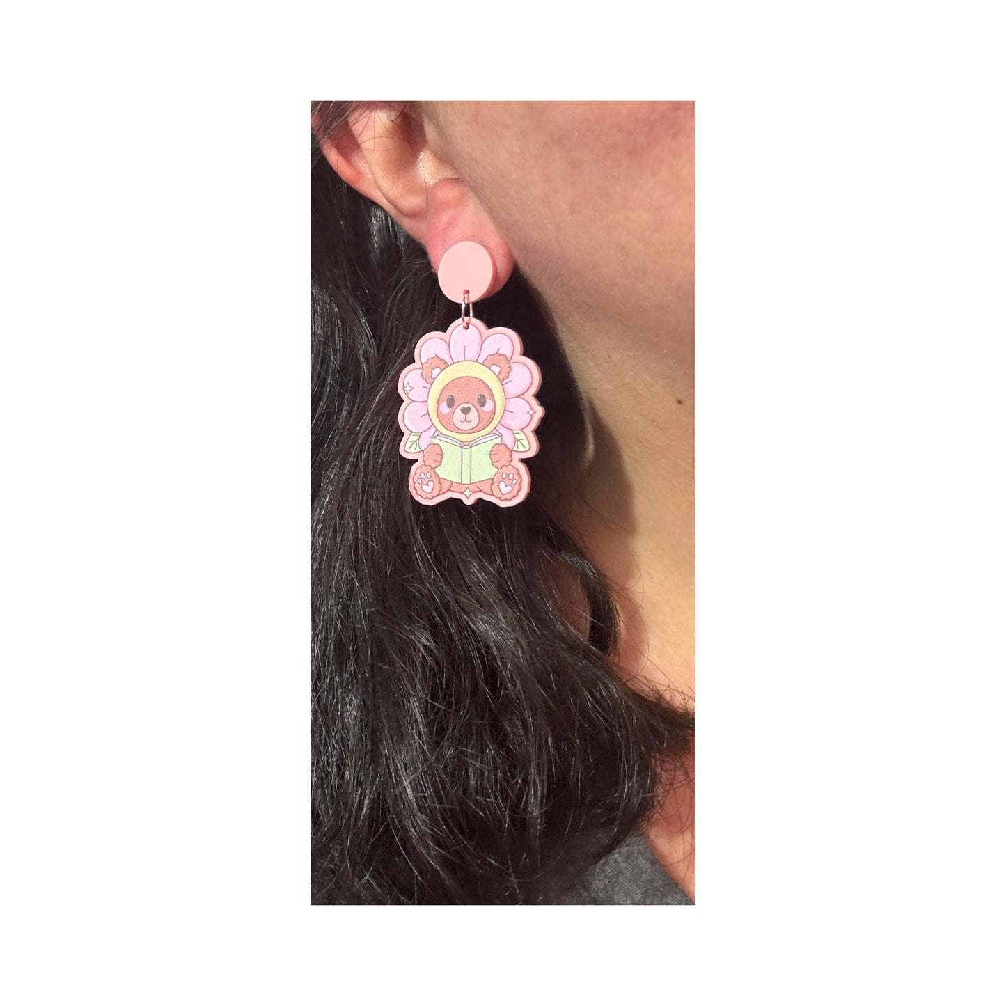 Flower Bookish Bear Drop Earrings