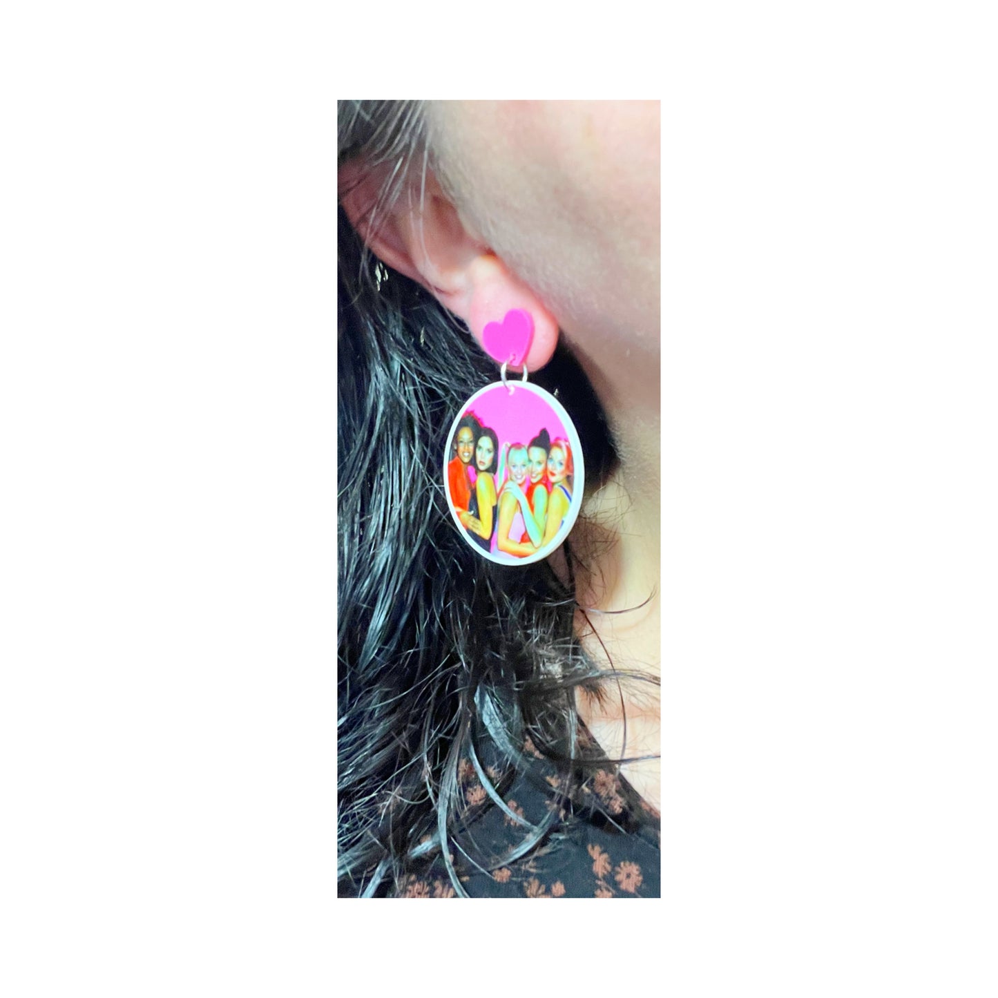 Spice Girls Pink Round Drop Earrings