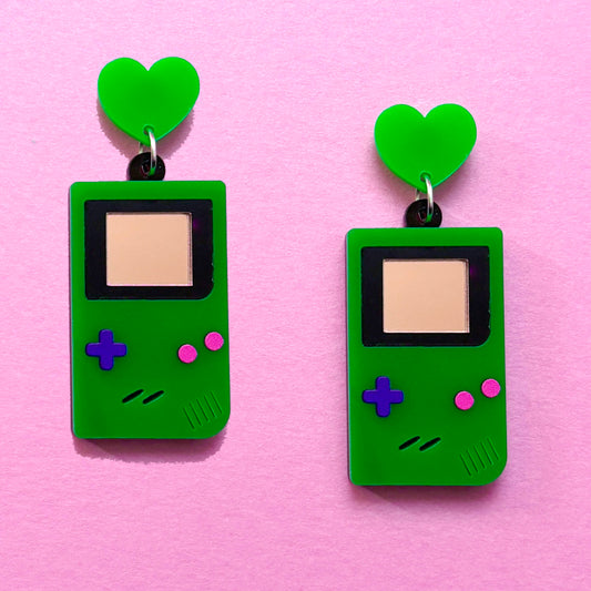Green Gameboy Drop Earrings