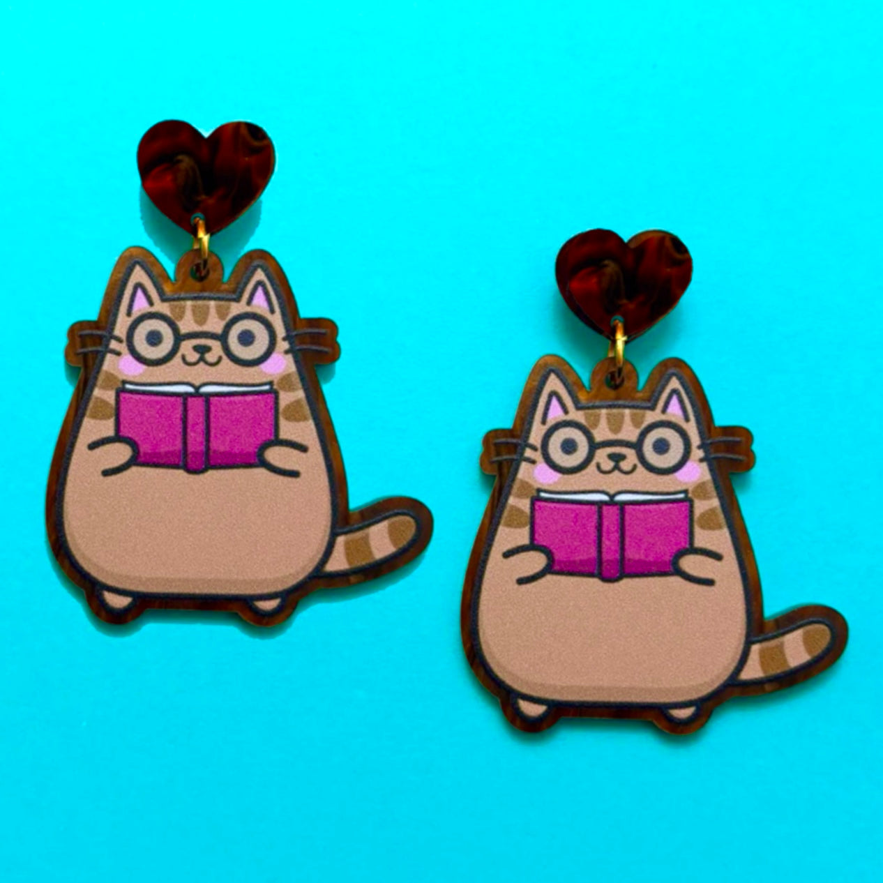 Bookish Cat Acrylic Drop Earrings