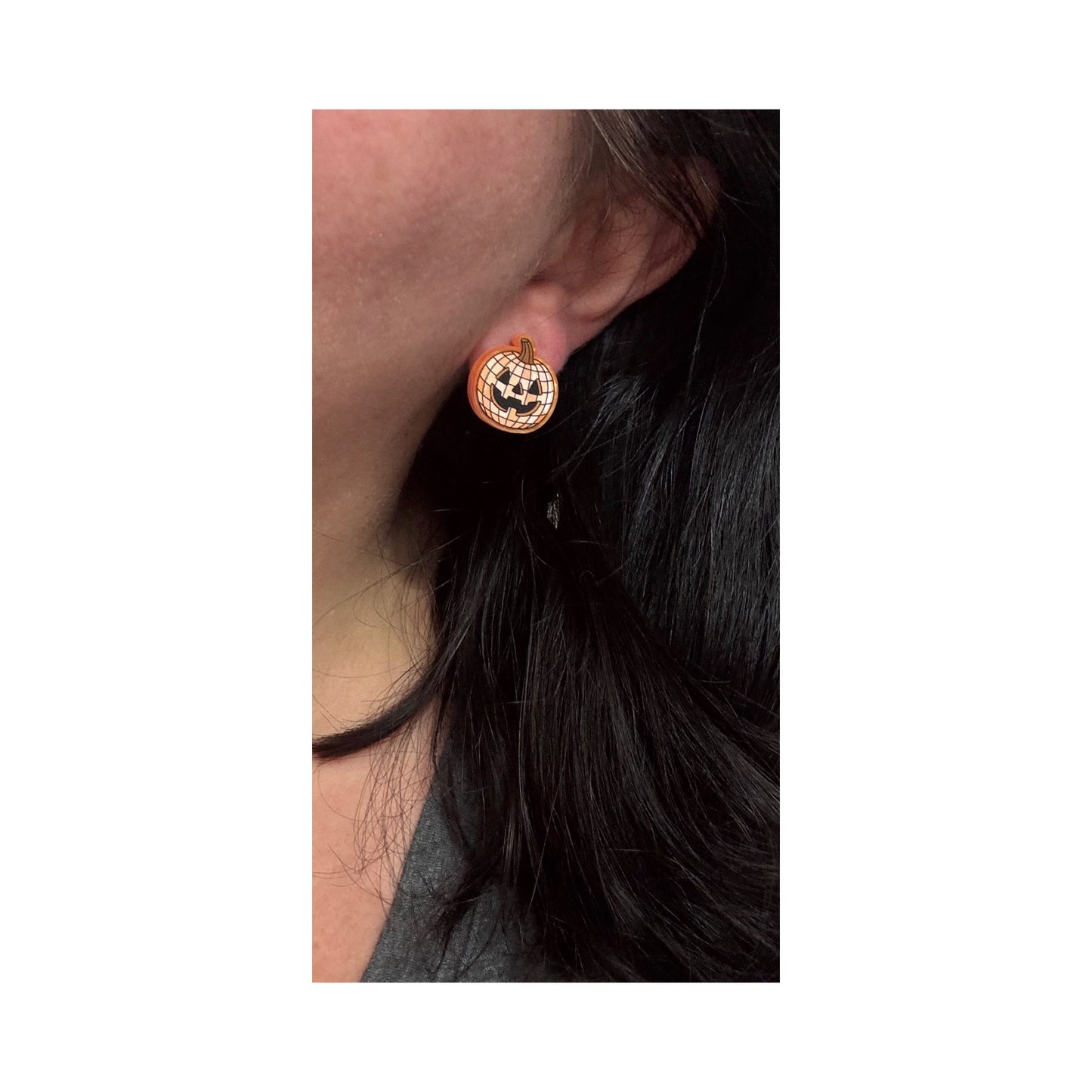 Jack-o’-lantern Disco Ball Post Earrings