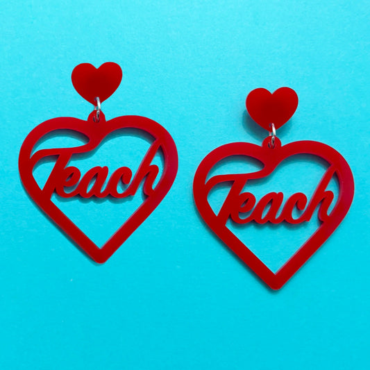 Red Teach Heart Drop Earrings