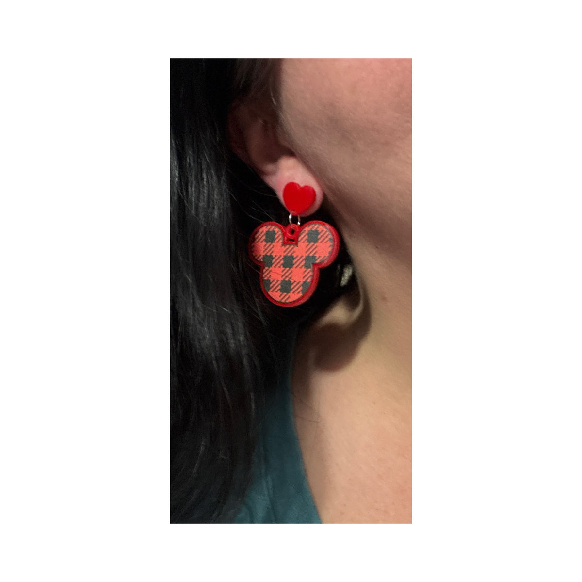 Mouse Couple Plaid Drop Earrings