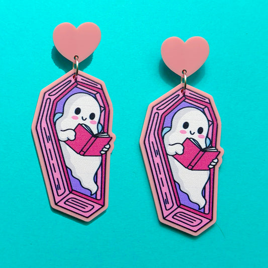 Coffin Bookish Boo Drop Earrings