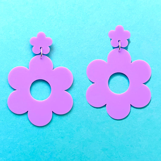 Lavender Retro Flower Drop Earrings