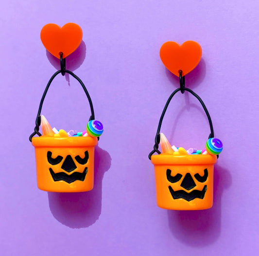 90s Pumpkin Bucket 3D Drop Earrings