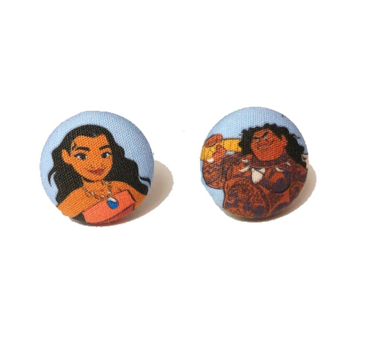Moana & Maui Fabric Button Earrings