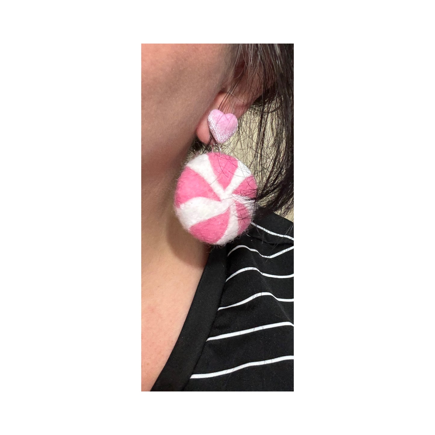 Pink Peppermint Wool Felt Drop Earrings