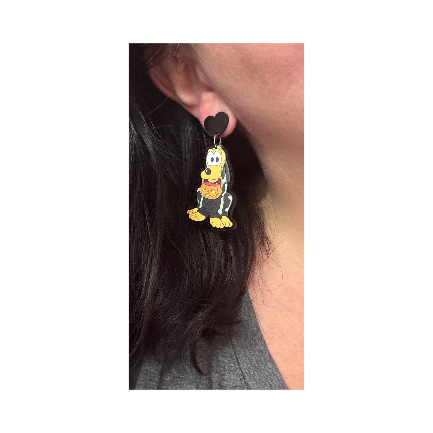 Skeleton Golden Pup Bucket Drop Earrings