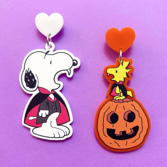 Vampire Beagle & Bird Drop Earrings