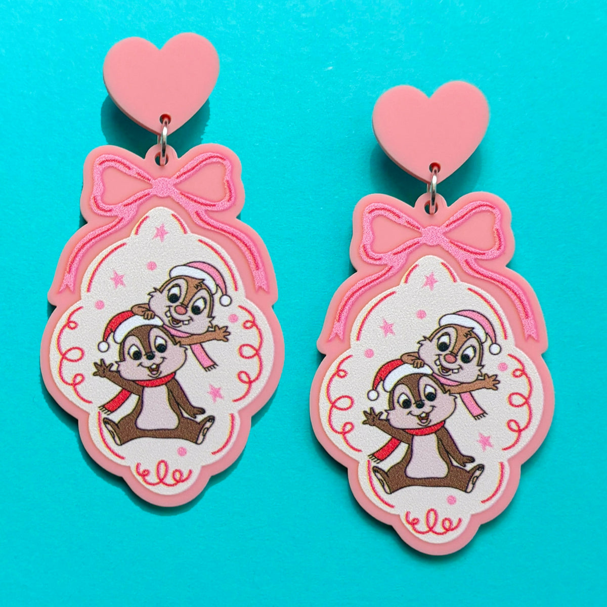 Pastel Holiday Chipmunk Cameo Drop Earrings