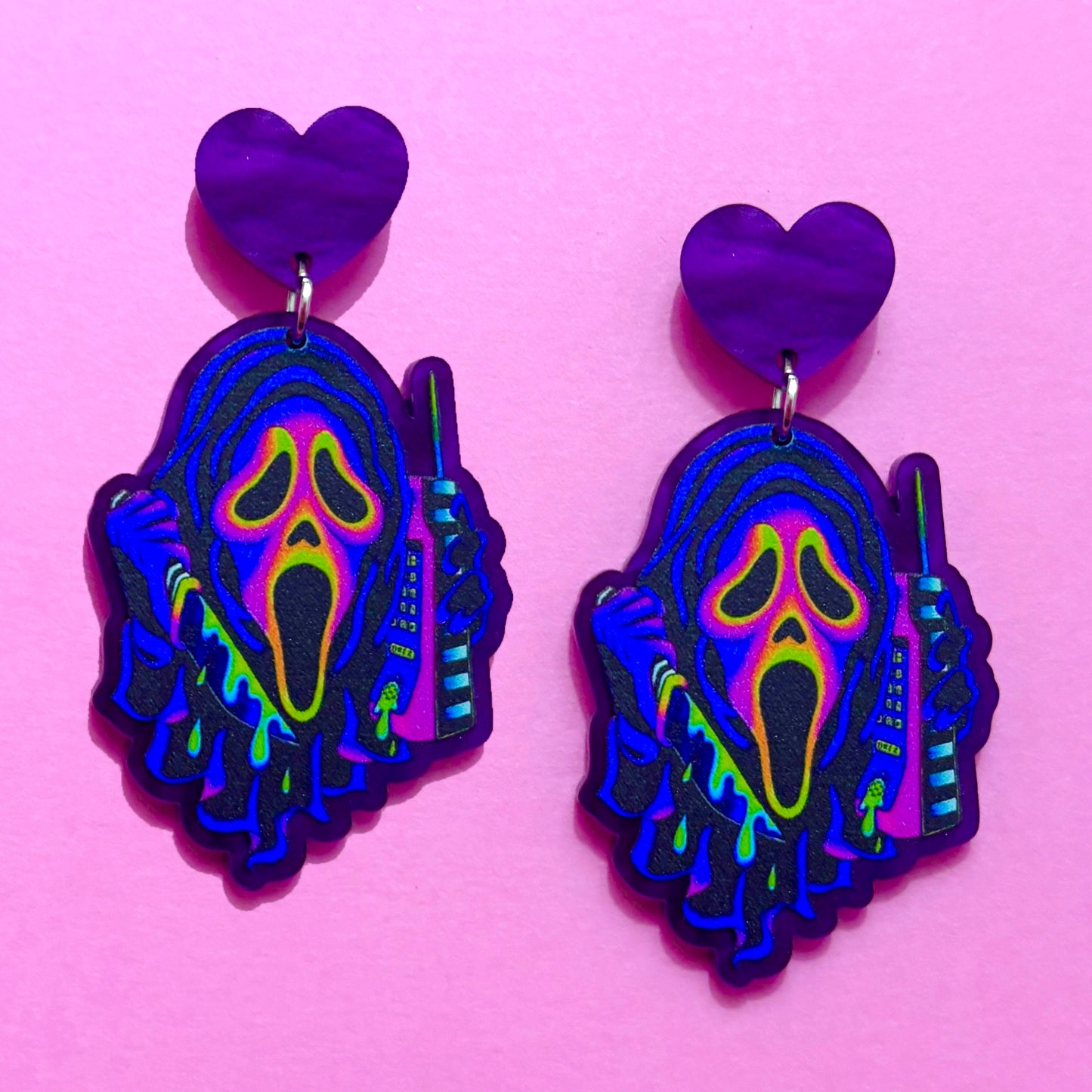 Neon Ghostface Drop Earrings