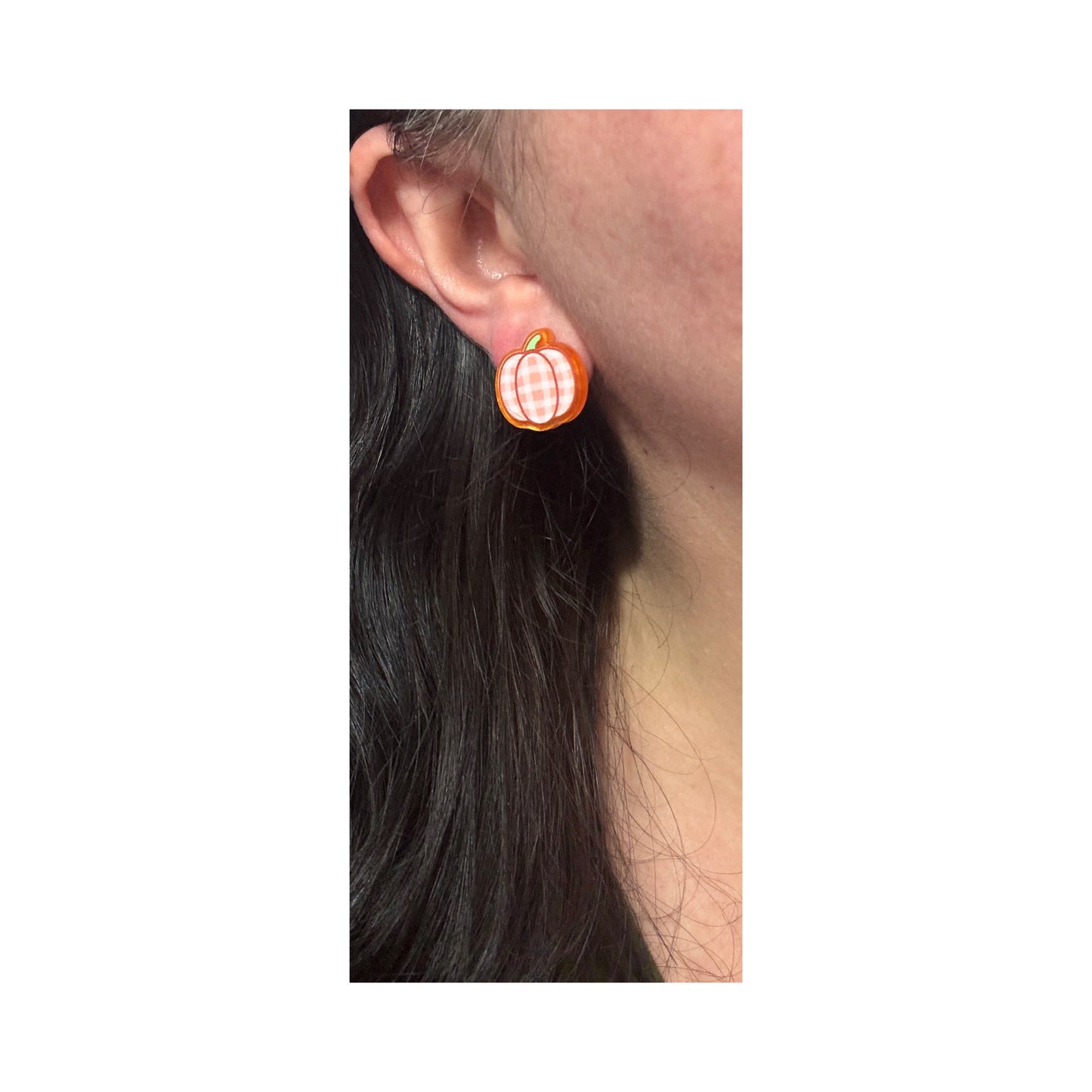 Orange Gingham Pumpkin Post Earrings