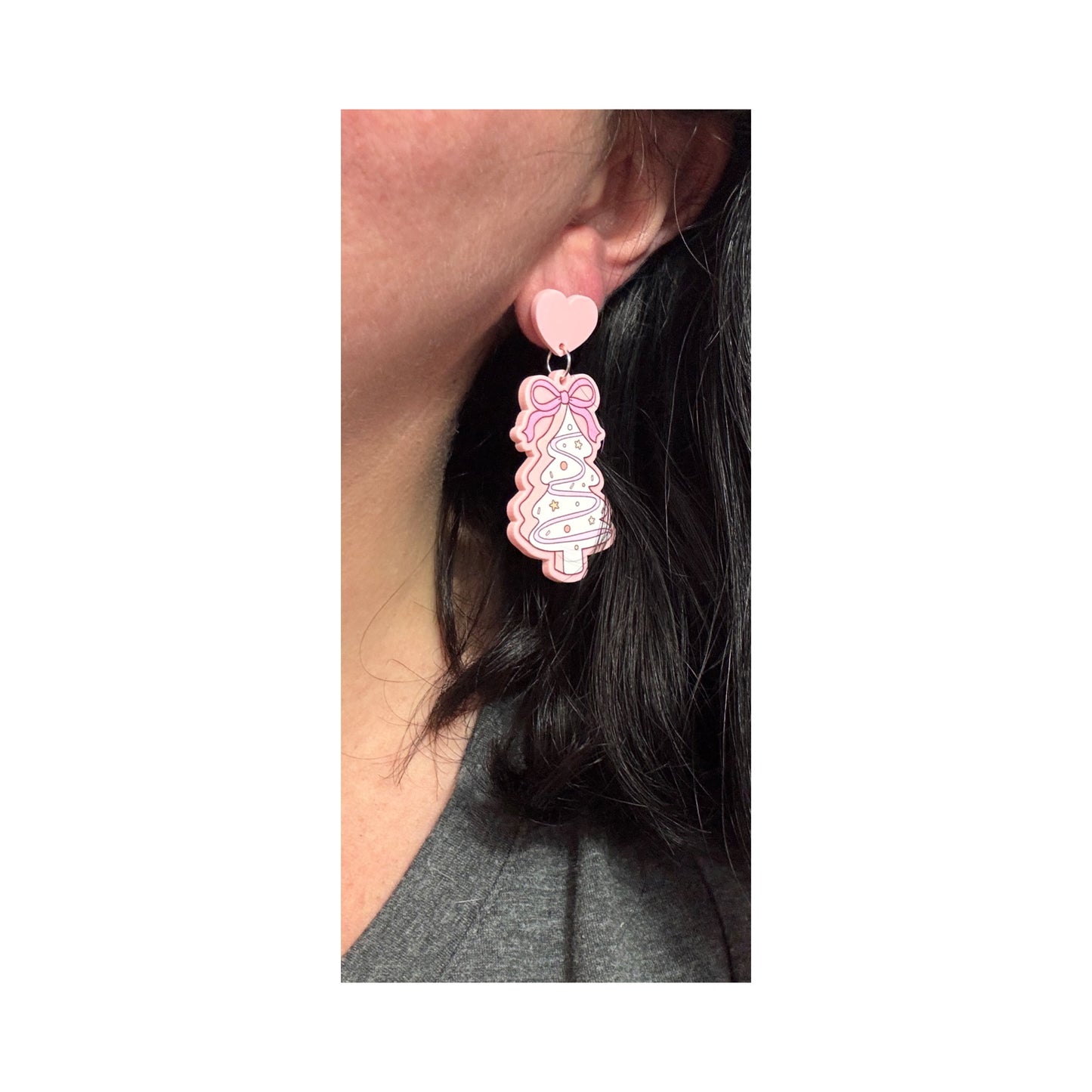 Pastel Pink Tree Cake Bow Drop Earrings