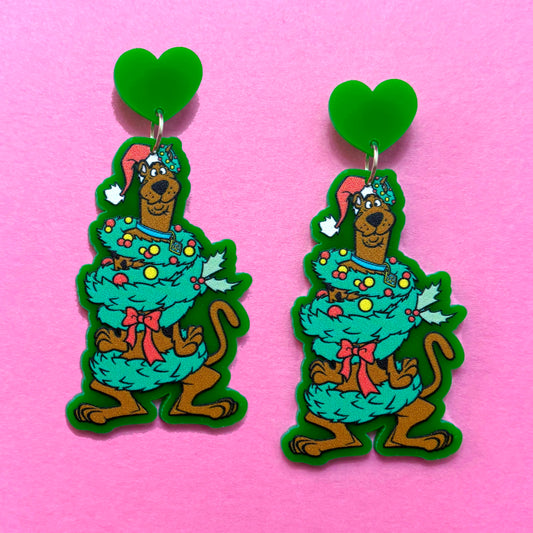 Christmas Tree Mystery Dog Drop Earrings