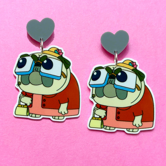 Grumpy Granny Pug Earrings