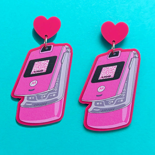 Y2K Hot Pink Flip Phone Drop Earrings