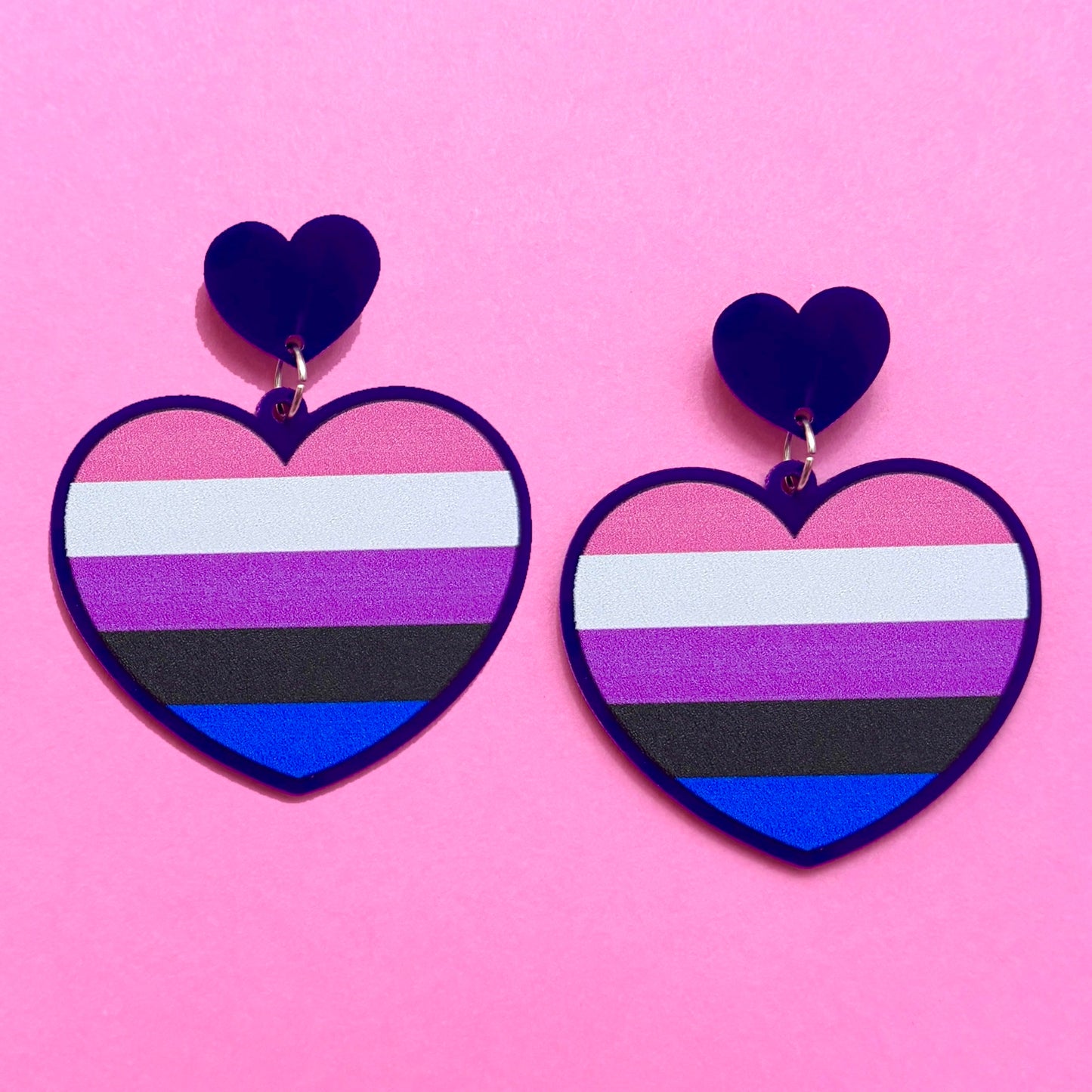 Genderfluid Pride Heart Drop Earrings