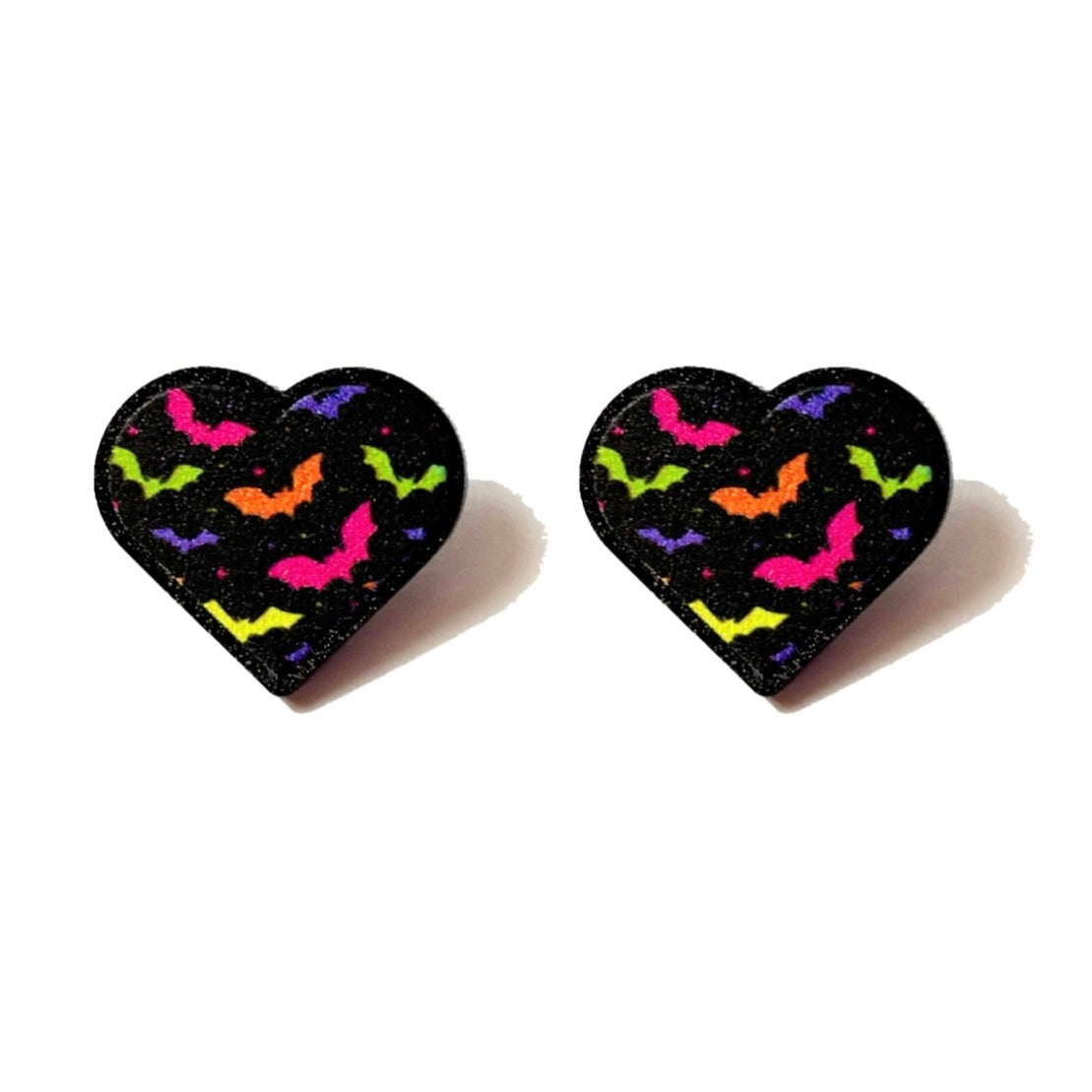 Neon Bat Print Heart Post Earrings