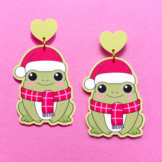 Santa Hat Froggy Drop Earrings