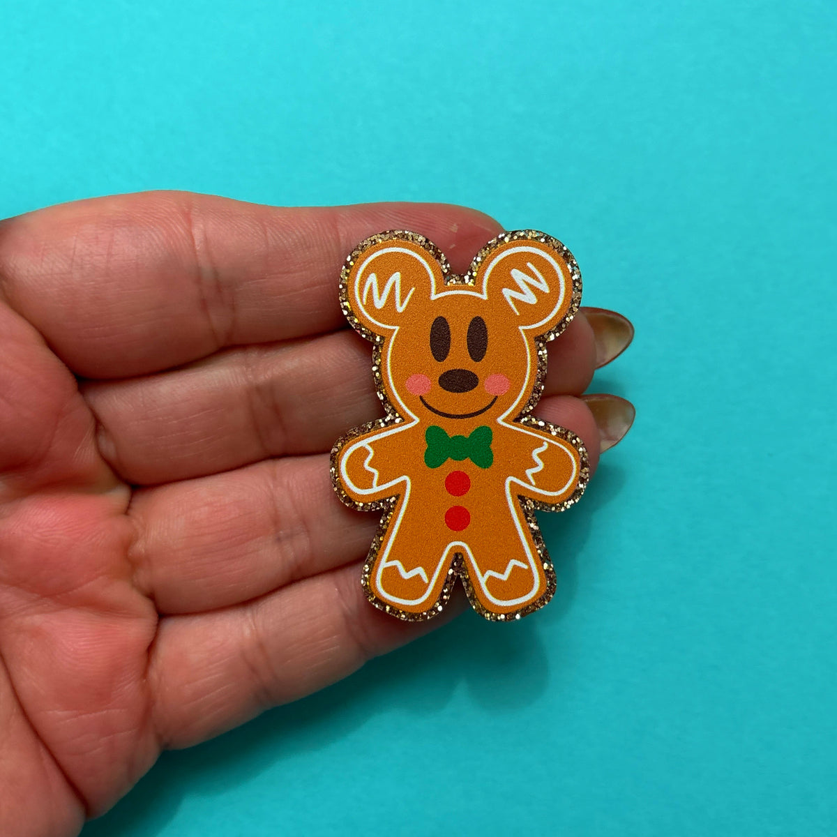 Mouse Gingerbread Gold Glitter Pin