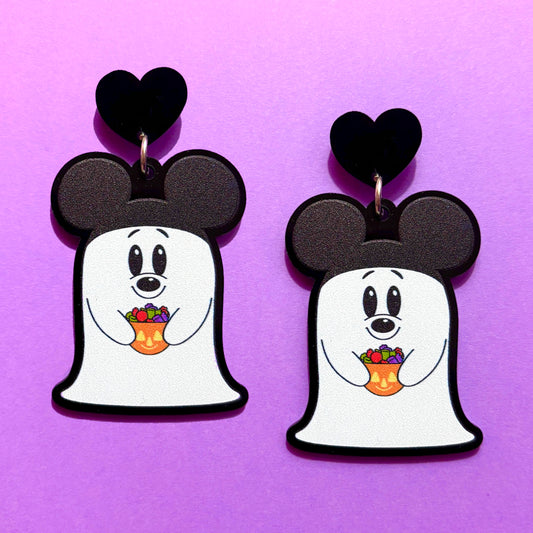 Cutie Mouse Ghost Popcorn Bucket Drop Earrings