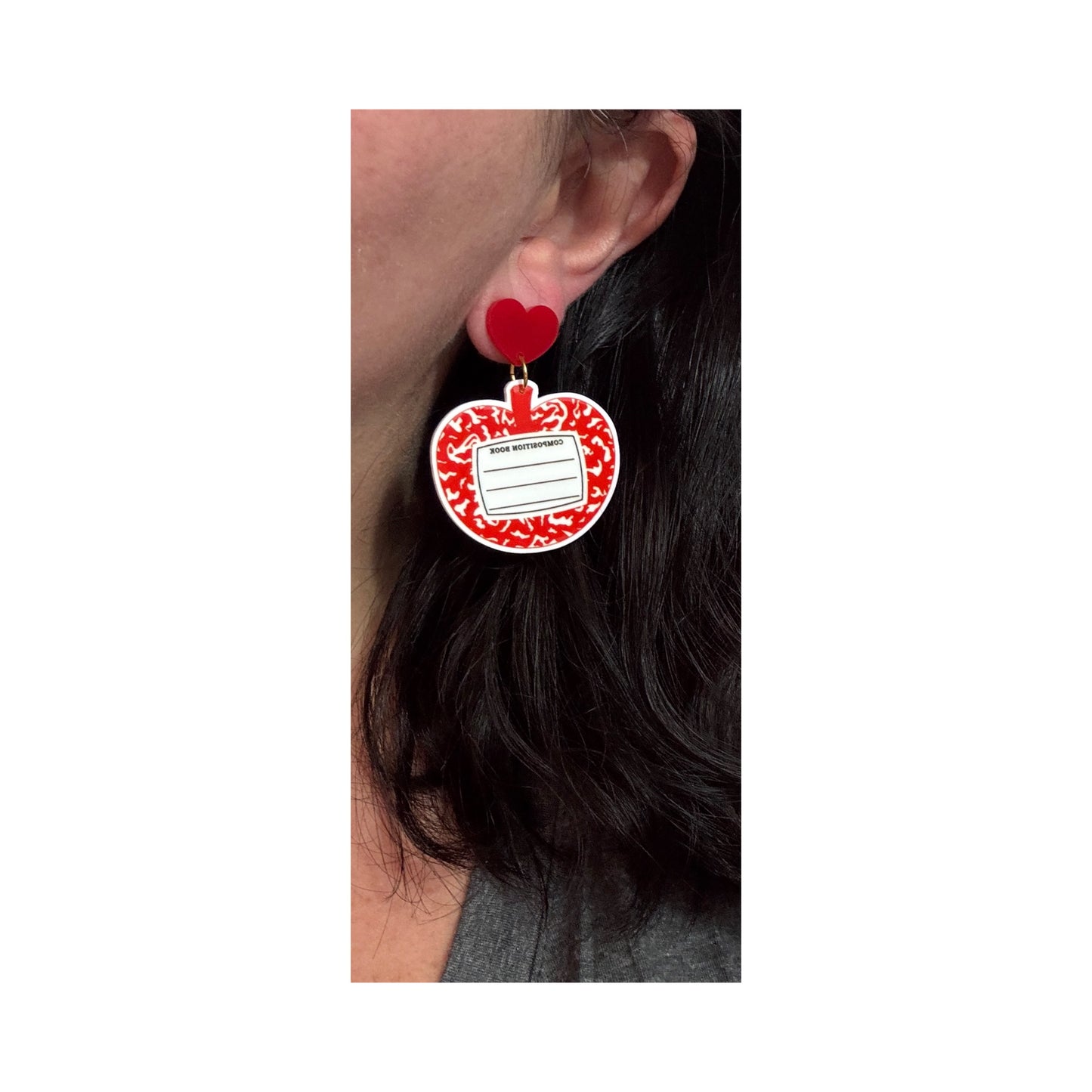 Apple Composition Notebook Drop Earrings